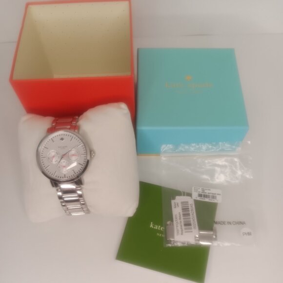 KATE SPADE SILVER GRAMERCY WATCH WITH PINK DETAIL - Picture 3 of 4